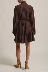SHORT CHIFFON DRESS WITH BOW TIE "VALENTINA" CHOCOLATE