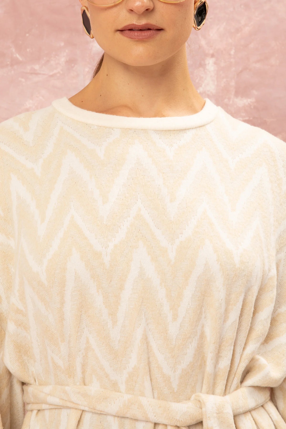 COZY OVERSIZED KNIT DRESS BEIGE/OFF WHITE