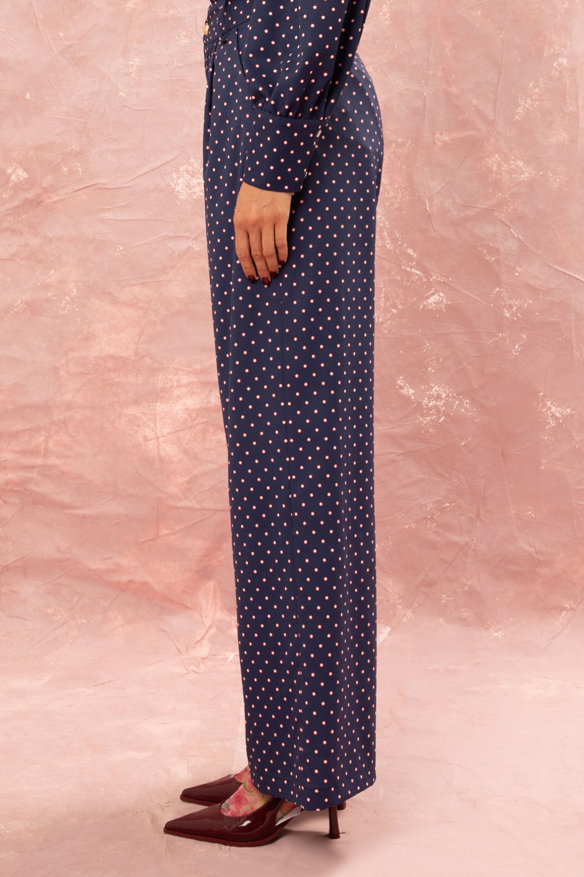 WIDE PANTS "FLORAL DOT” NAVY/BURGUNDY/WHITE
