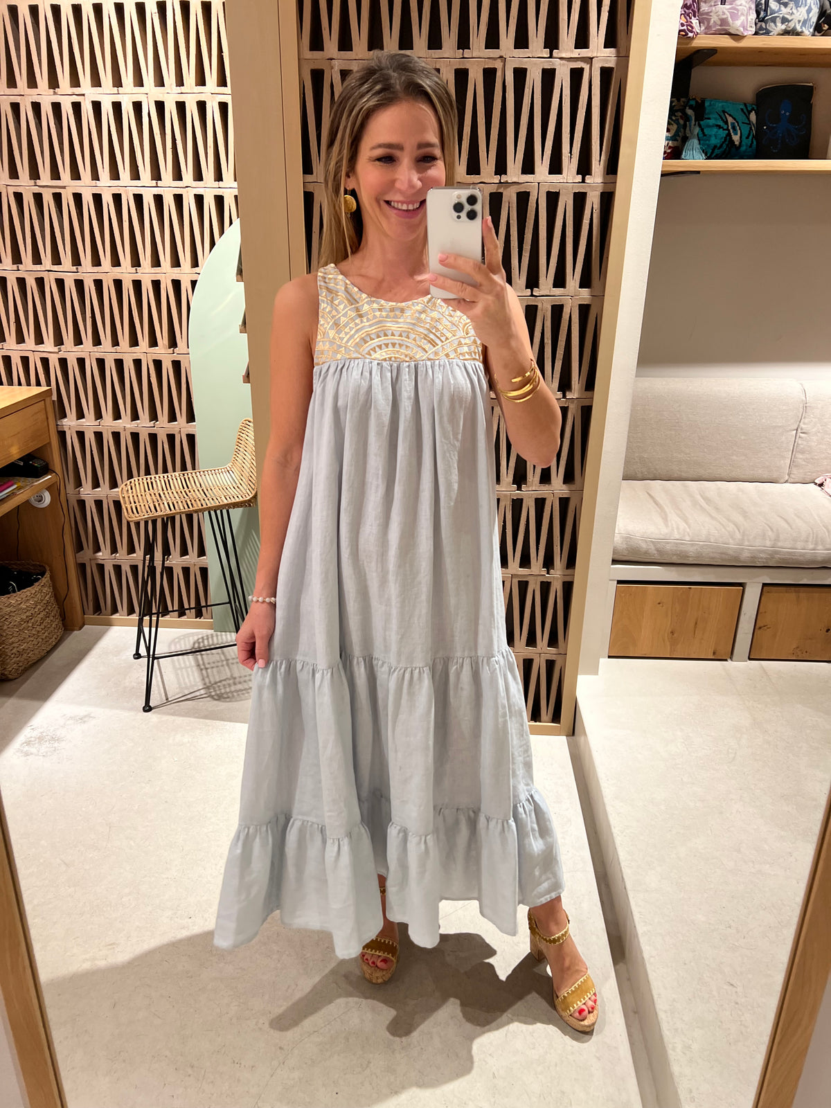 SLEEVELESS MIDI DRESS "TRIANGLE" - LIGHT GREY/GOLD