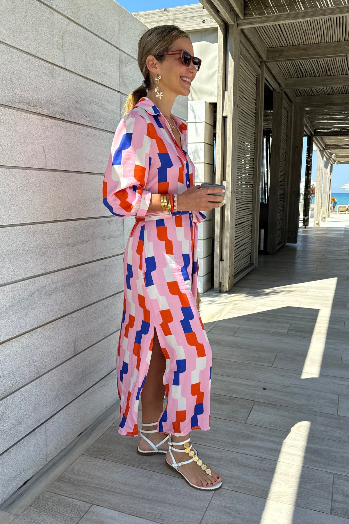 MIDI SHIRT DRESS WITH BELT "DIDO" MULTICOLOR