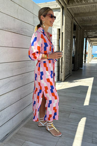 MIDI SHIRT DRESS WITH BELT "DIDO" MULTICOLOR