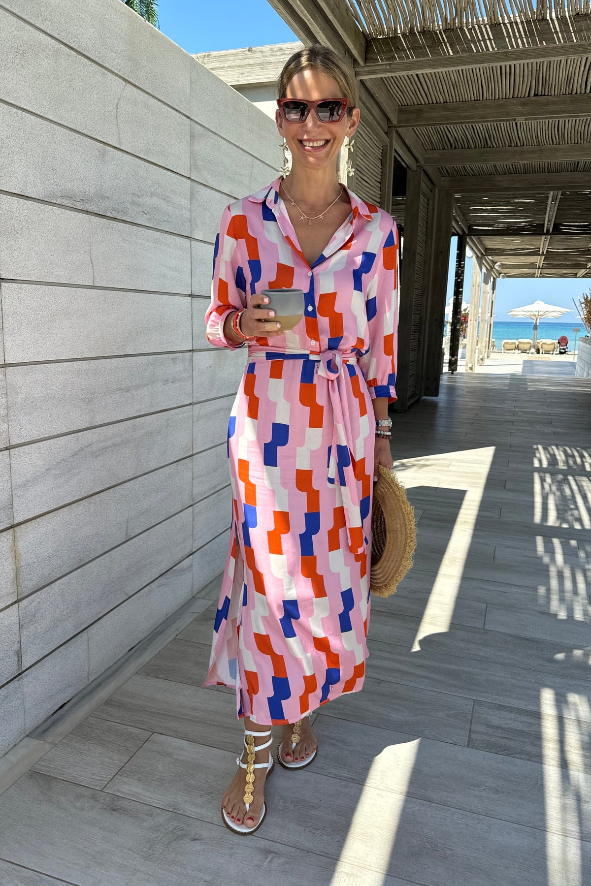 MIDI SHIRT DRESS WITH BELT "DIDO" MULTICOLOR