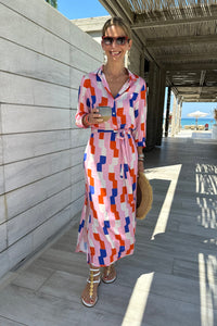 MIDI SHIRT DRESS WITH BELT "DIDO" MULTICOLOR