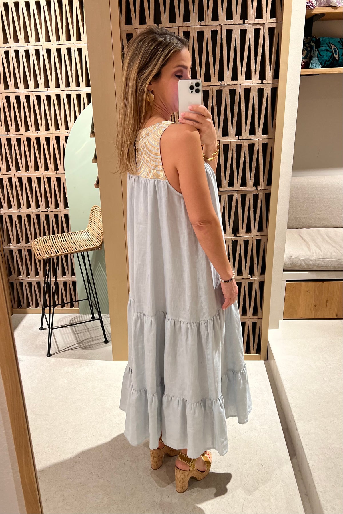 SLEEVELESS MIDI DRESS "TRIANGLE" - LIGHT GREY/GOLD
