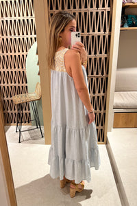 SLEEVELESS MIDI DRESS "TRIANGLE" - LIGHT GREY/GOLD
