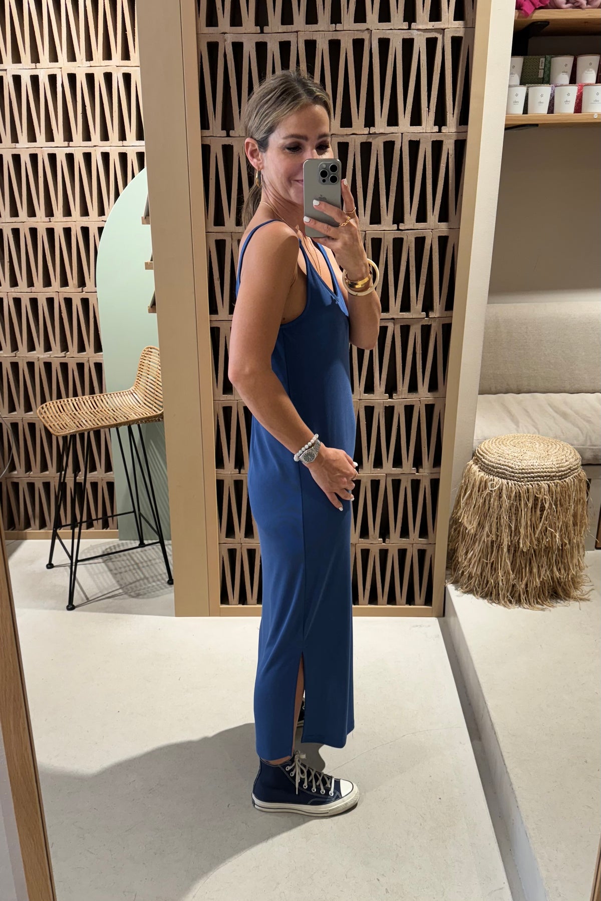 RIBBED STRAPPY DRESS ROYAL BLUE