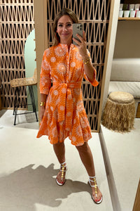 SHORT EMBROIDERED DRESS "SARAH" ORANGE/WHITE