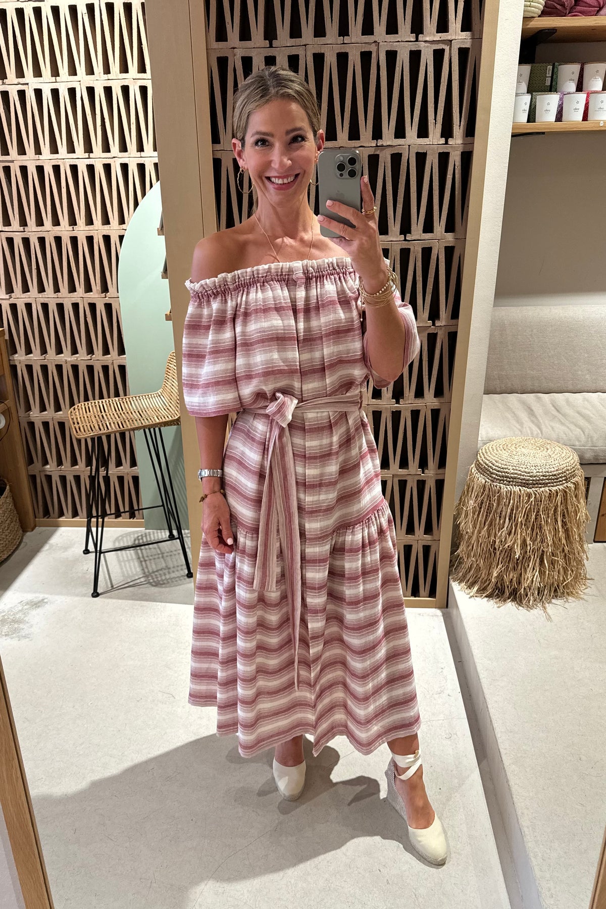 MIDI OFF SHOULDER DRESS "PSARA" WHITE/WINE RED