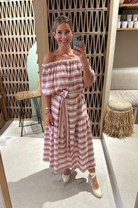 MIDI OFF SHOULDER DRESS "PSARA" WHITE/WINE RED