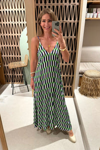 LONG VISCOSE V-NECK DRESS "GAIA" MULTICOLOR