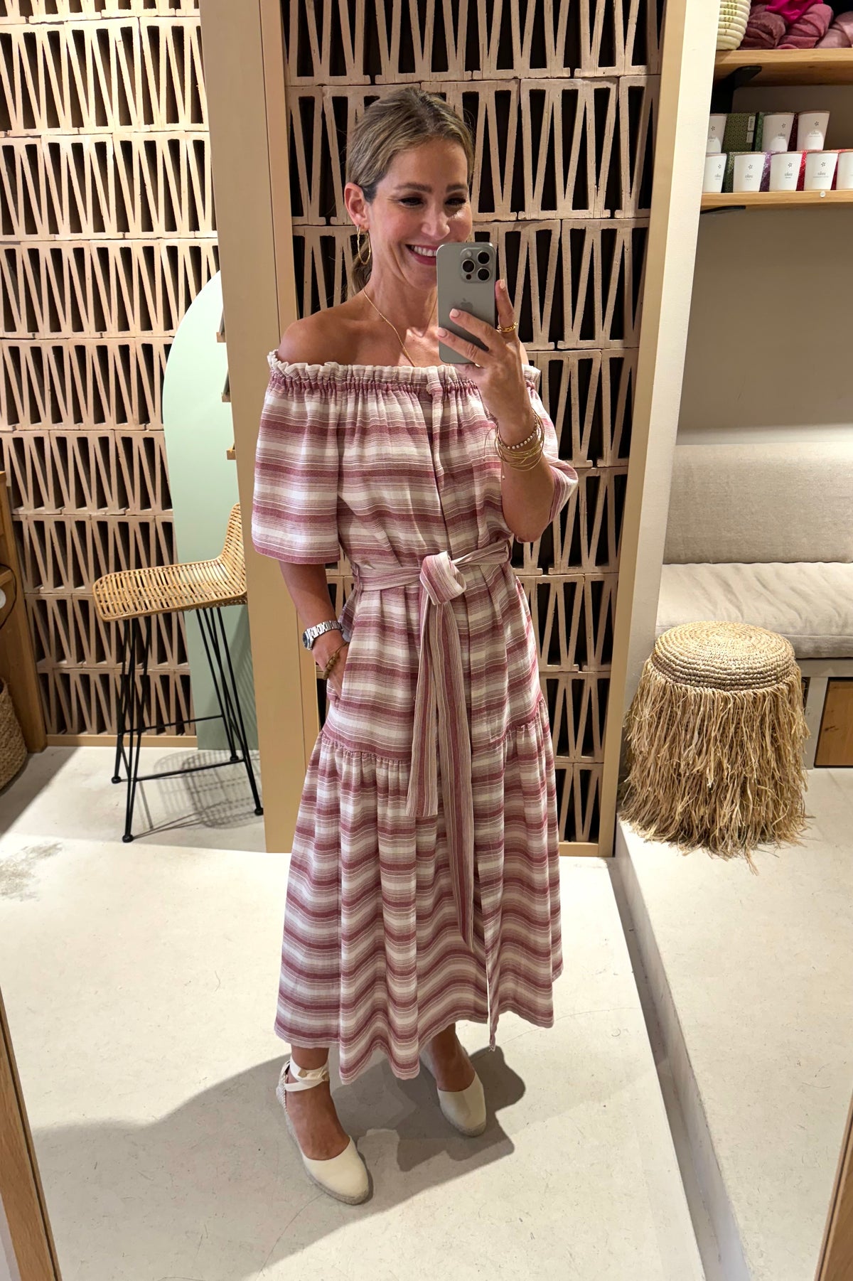 MIDI OFF SHOULDER DRESS "PSARA" WHITE/WINE RED