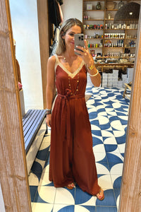FLOWY JUMPSUIT "ATHENA" CHOCOLATE/GOLD
