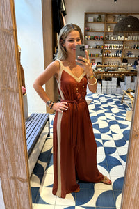 FLOWY JUMPSUIT "ATHENA" CHOCOLATE/GOLD