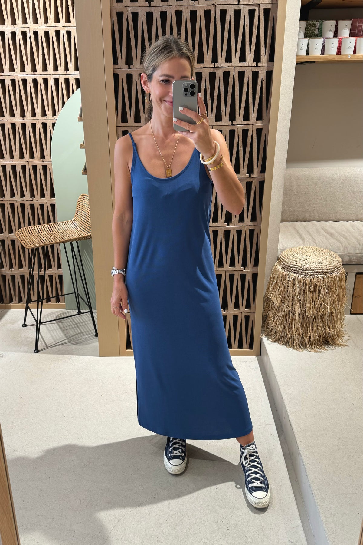 RIBBED STRAPPY DRESS ROYAL BLUE