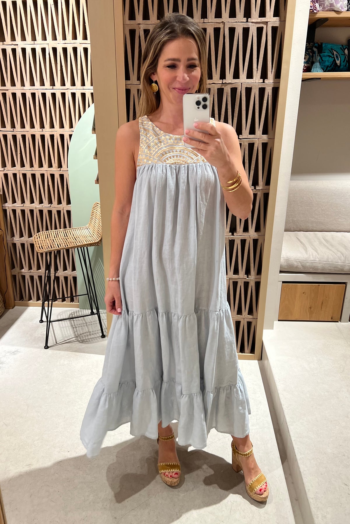 SLEEVELESS MIDI DRESS "TRIANGLE" - LIGHT GREY/GOLD