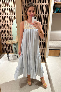 SLEEVELESS MIDI DRESS "TRIANGLE" - LIGHT GREY/GOLD