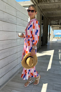 MIDI SHIRT DRESS WITH BELT "DIDO" MULTICOLOR