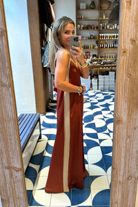 FLOWY JUMPSUIT "ATHENA" CHOCOLATE/GOLD