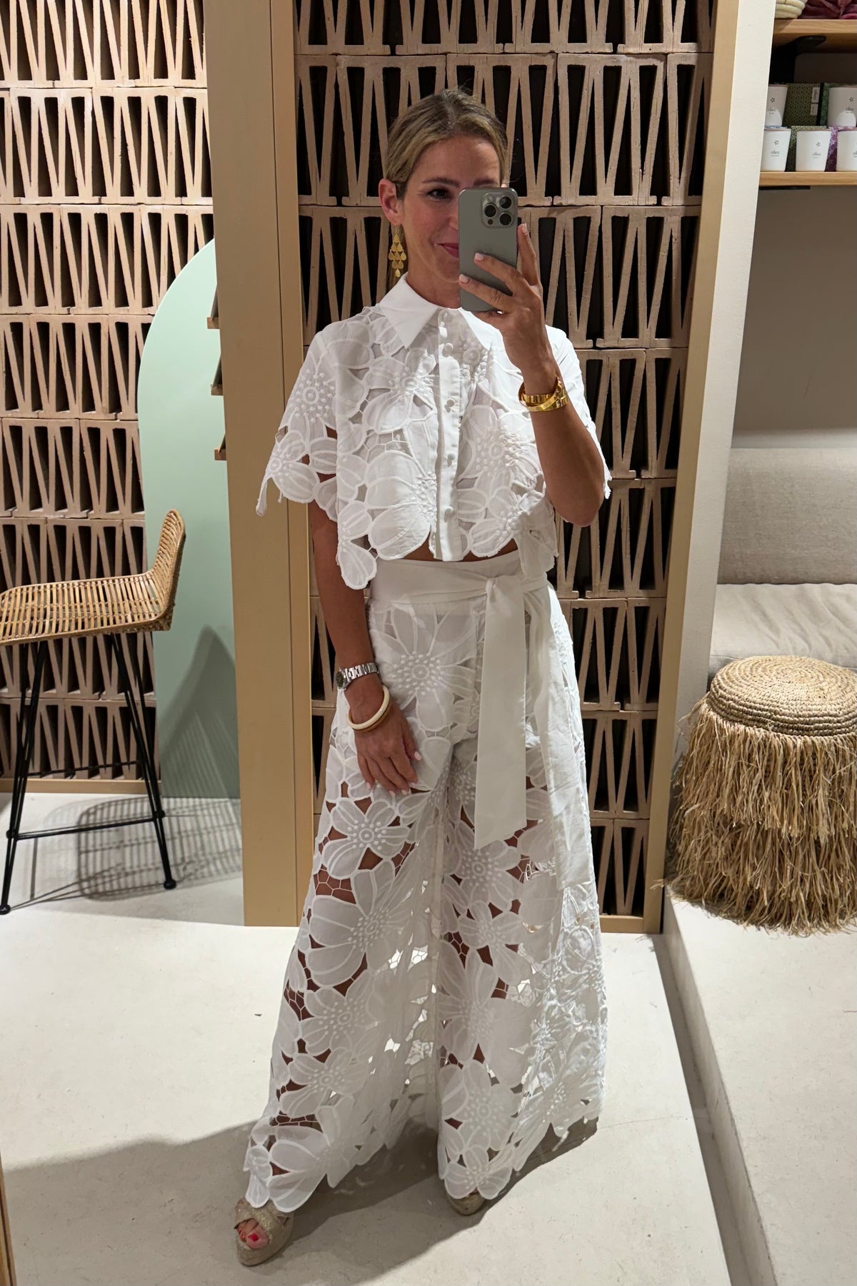 LACE PALAZZO PANTS "KEA" WHITE