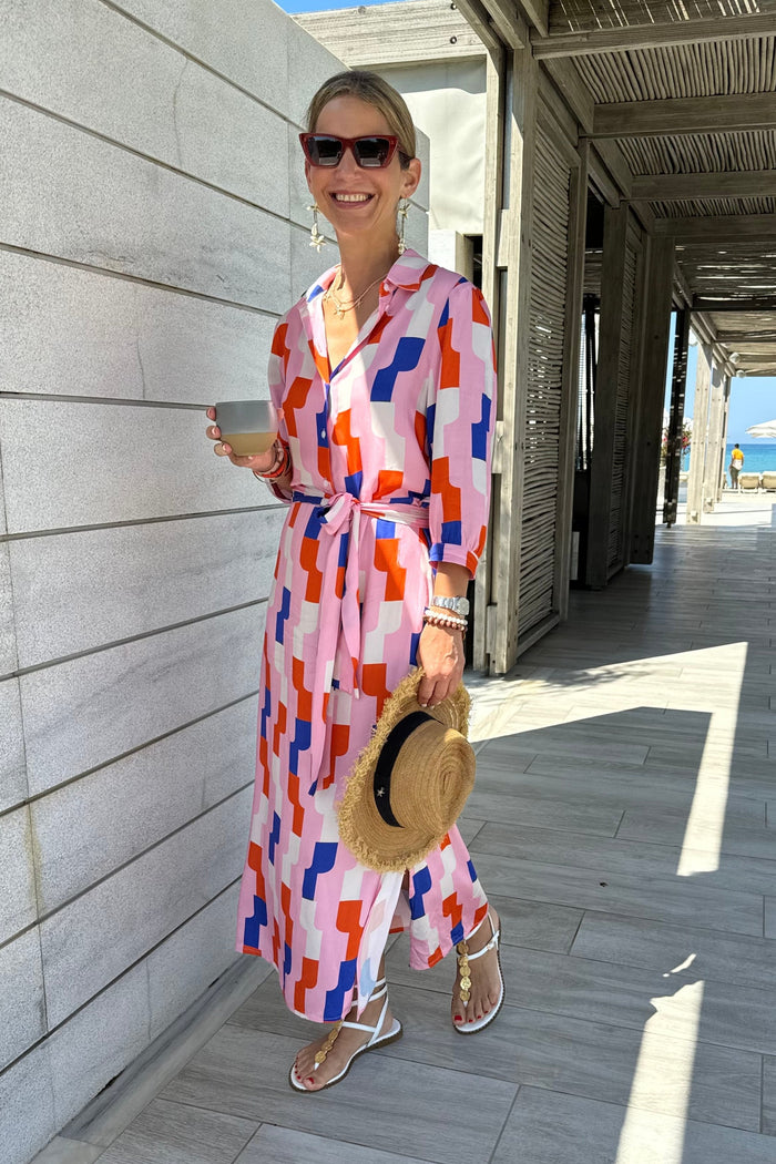 MIDI SHIRT DRESS WITH BELT "DIDO" MULTICOLOR