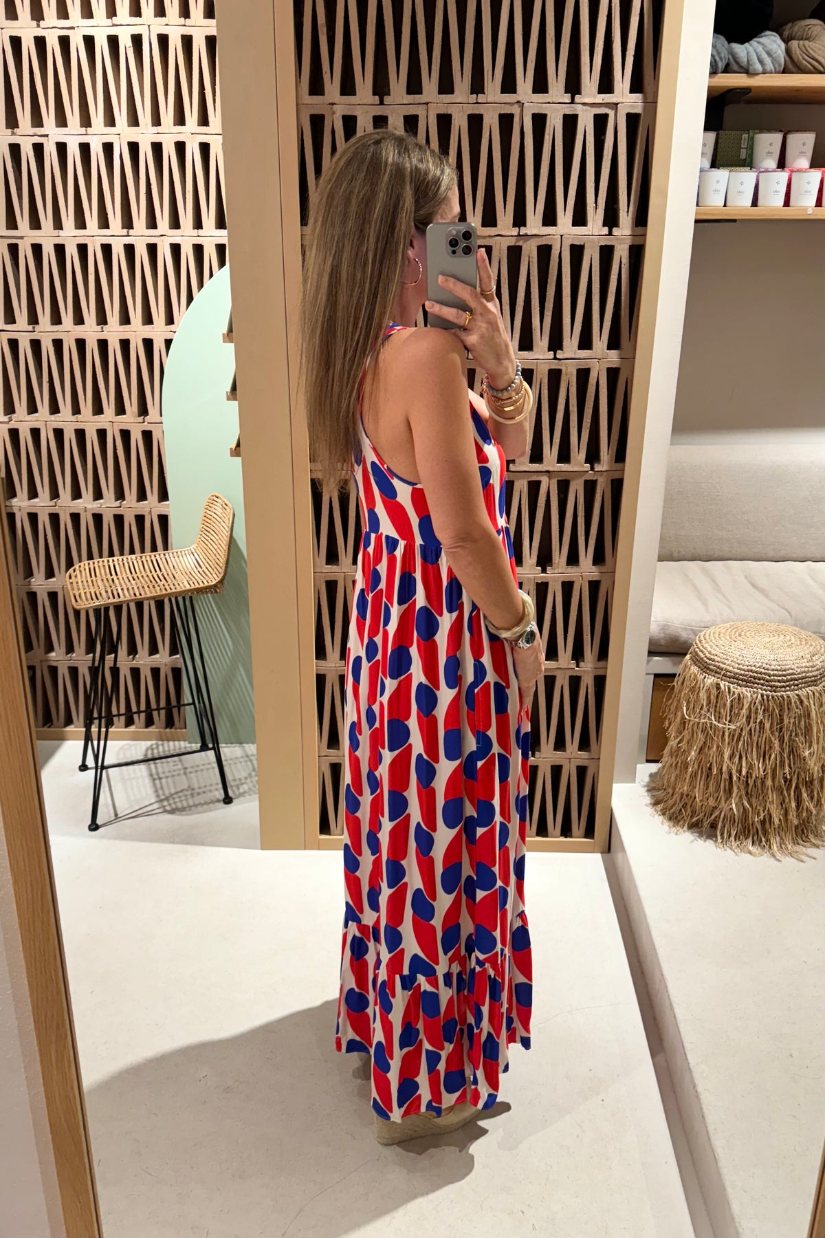 LONG VISCOSE DRESS "TSAROUHI" BLUE/WHITE/RED