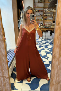 FLOWY JUMPSUIT "ATHENA" CHOCOLATE/GOLD