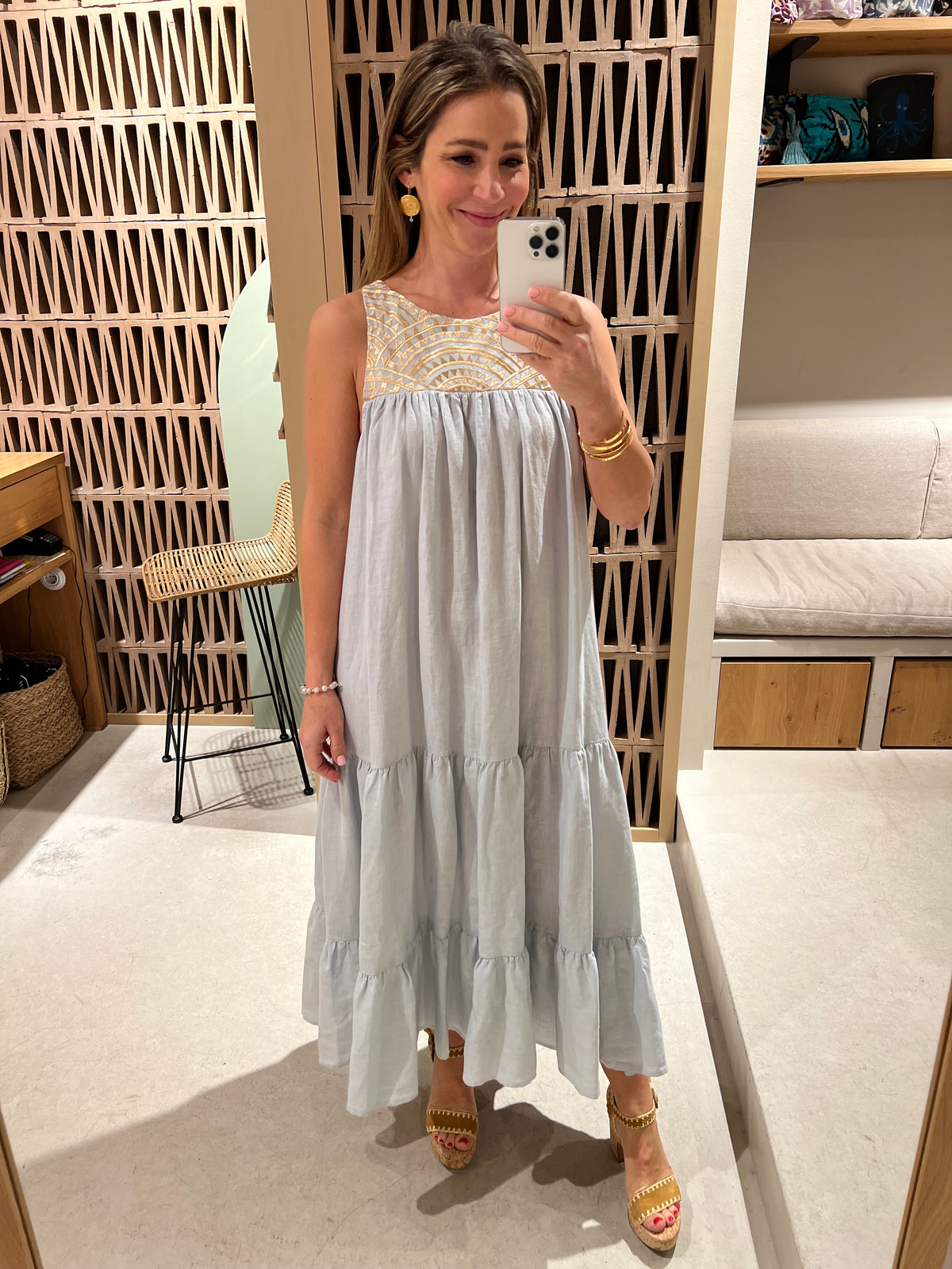 SLEEVELESS MIDI DRESS "TRIANGLE" - LIGHT GREY/GOLD