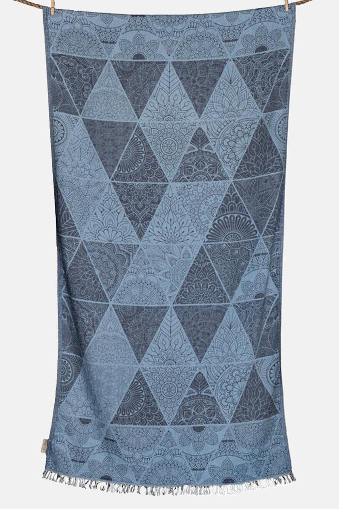 WOVEN BEACH TOWEL "ELOUNDA" NAVY BLUE/LIGHT BLUE