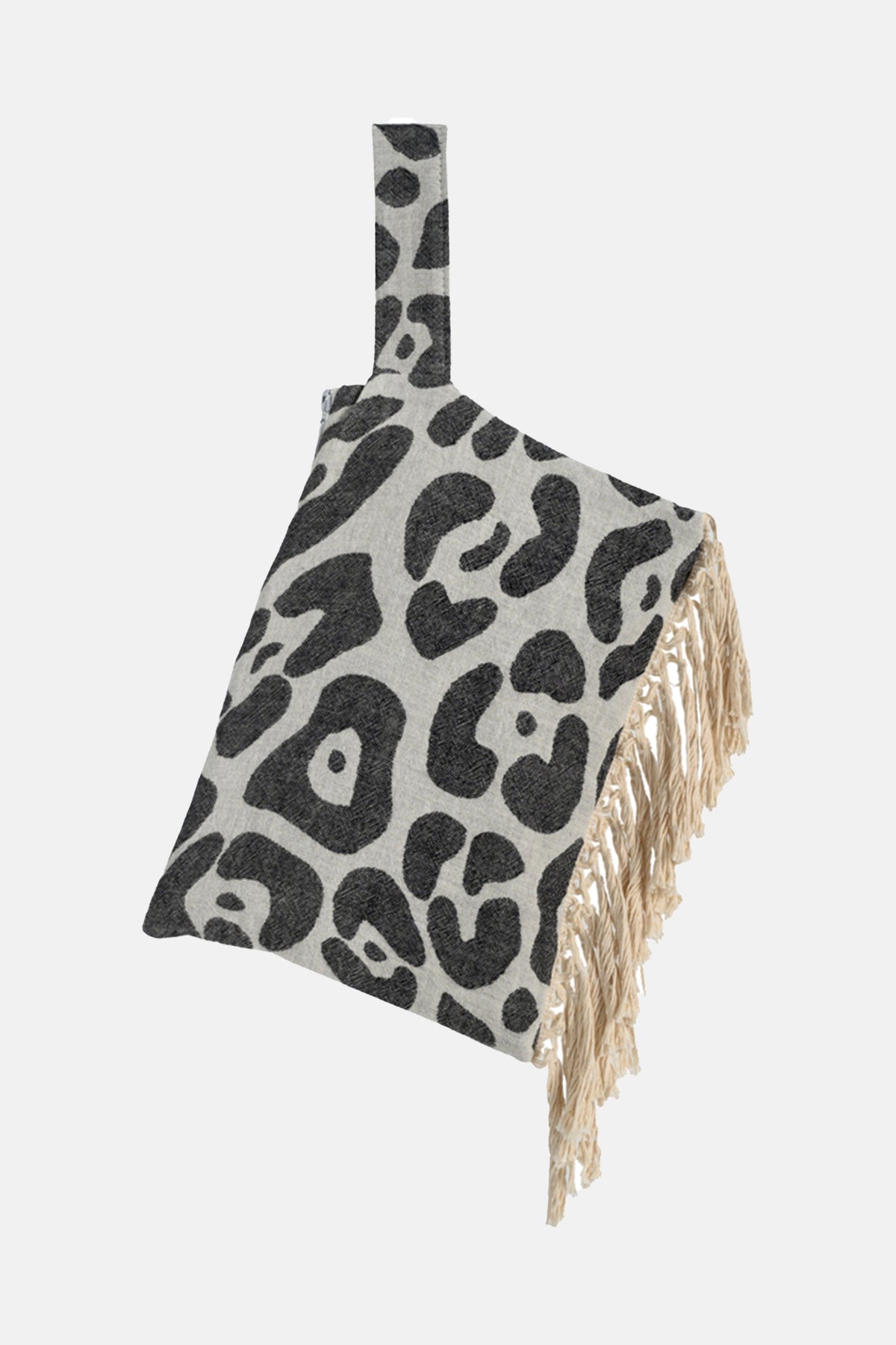 WOVEN CLUTCH WITH FRINGES "KEROS" BLACK/WHITE