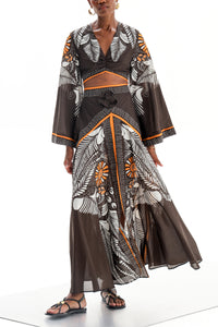 MAXI SKIRT "ALTHEA" BLACK/WHITE/ORANGE