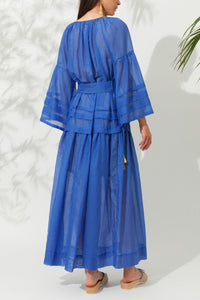 LONG SILK COTTON DRESS "MYKONOS" GREEK BLUE