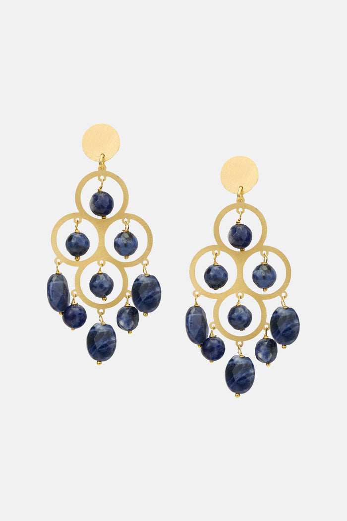 CHANDELIER EARRINGS "ANGELINA" GOLD/DENIM BLUE