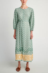 WOVEN MIDI DRESS "SYROS" GREEN/YELLOW