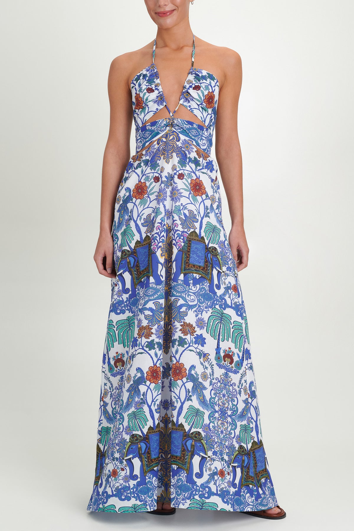 LONG DRESS WITH CUT-OUTS "ELAFONISI" WHITE/BLUE