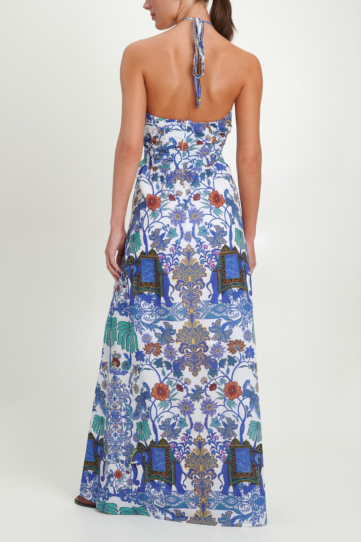 LONG DRESS WITH CUT-OUTS "ELAFONISI" WHITE/BLUE