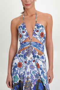 LONG DRESS WITH CUT-OUTS "ELAFONISI" WHITE/BLUE