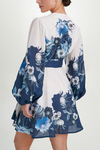 SHORT WRAP DRESS "CORFU" WHITE/BLUE