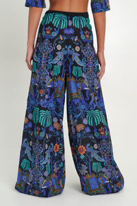LONG WIDE LEG PANTS "ELAFONISI" BLACK/BLUE
