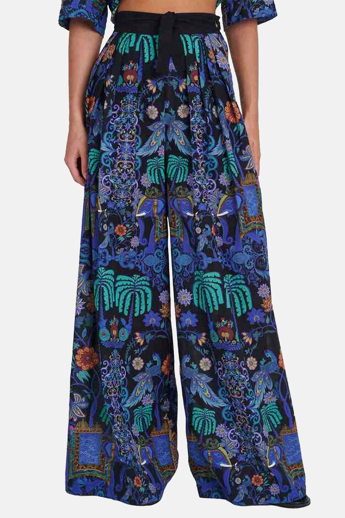 LONG WIDE LEG PANTS "ELAFONISI" BLACK/BLUE