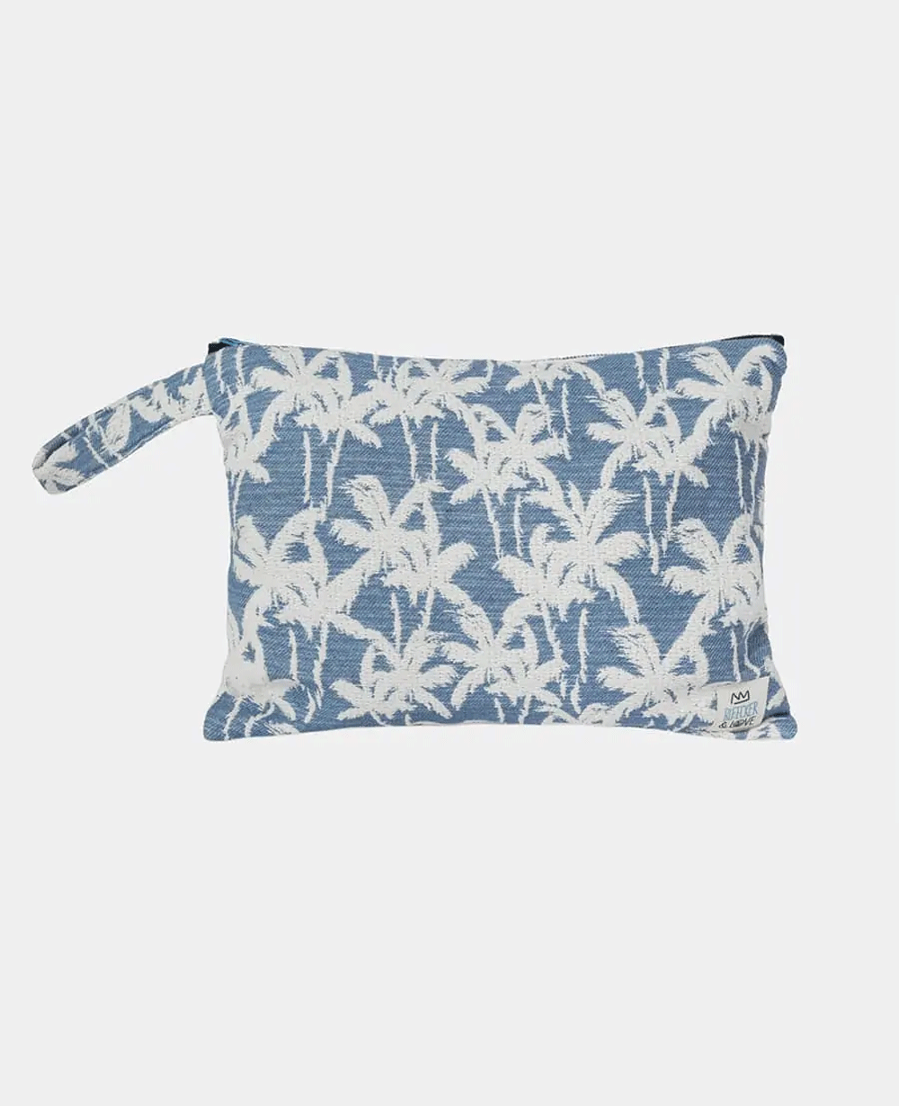 POUCH "PALM TREE" BLUE/ECRU