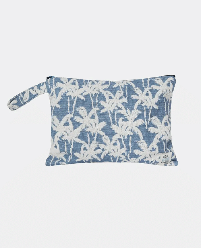 POUCH "PALM TREE" BLUE/ECRU