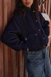 OVERSIZED WOOL BOMBER JACKET NAVY BLUE