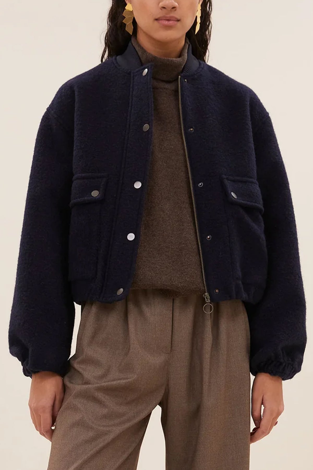 OVERSIZED WOOL BOMBER JACKET NAVY BLUE