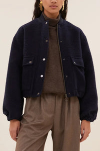 OVERSIZED WOOL BOMBER JACKET NAVY BLUE