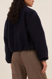OVERSIZED WOOL BOMBER JACKET NAVY BLUE