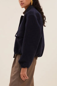 OVERSIZED WOOL BOMBER JACKET NAVY BLUE