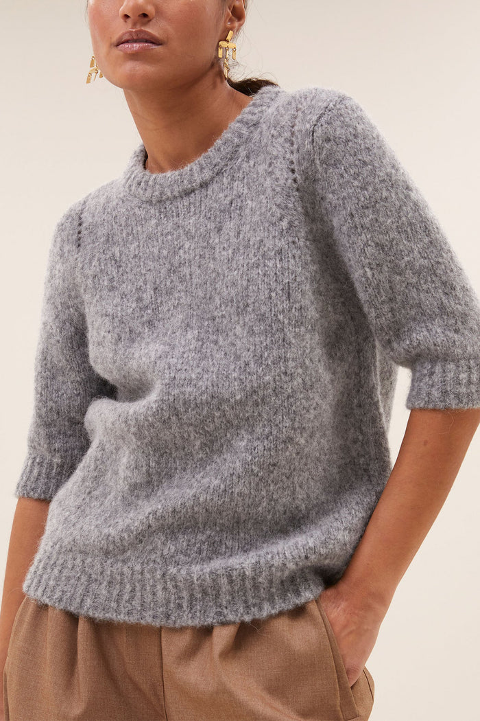ALPACA-MERINO PULLOVER WITH SHORT SLEEVES LIGHT GREY