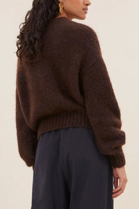 MOHAIR KNIT PULLOVER "SPARKLE" DARK BROWN LUREX