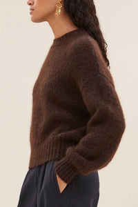 MOHAIR KNIT PULLOVER "SPARKLE" DARK BROWN LUREX
